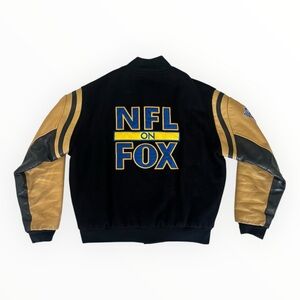 VTG 90s Y2K Men’s M NFL on Fox Sports Varsity Letterman Jacket Wool Leather